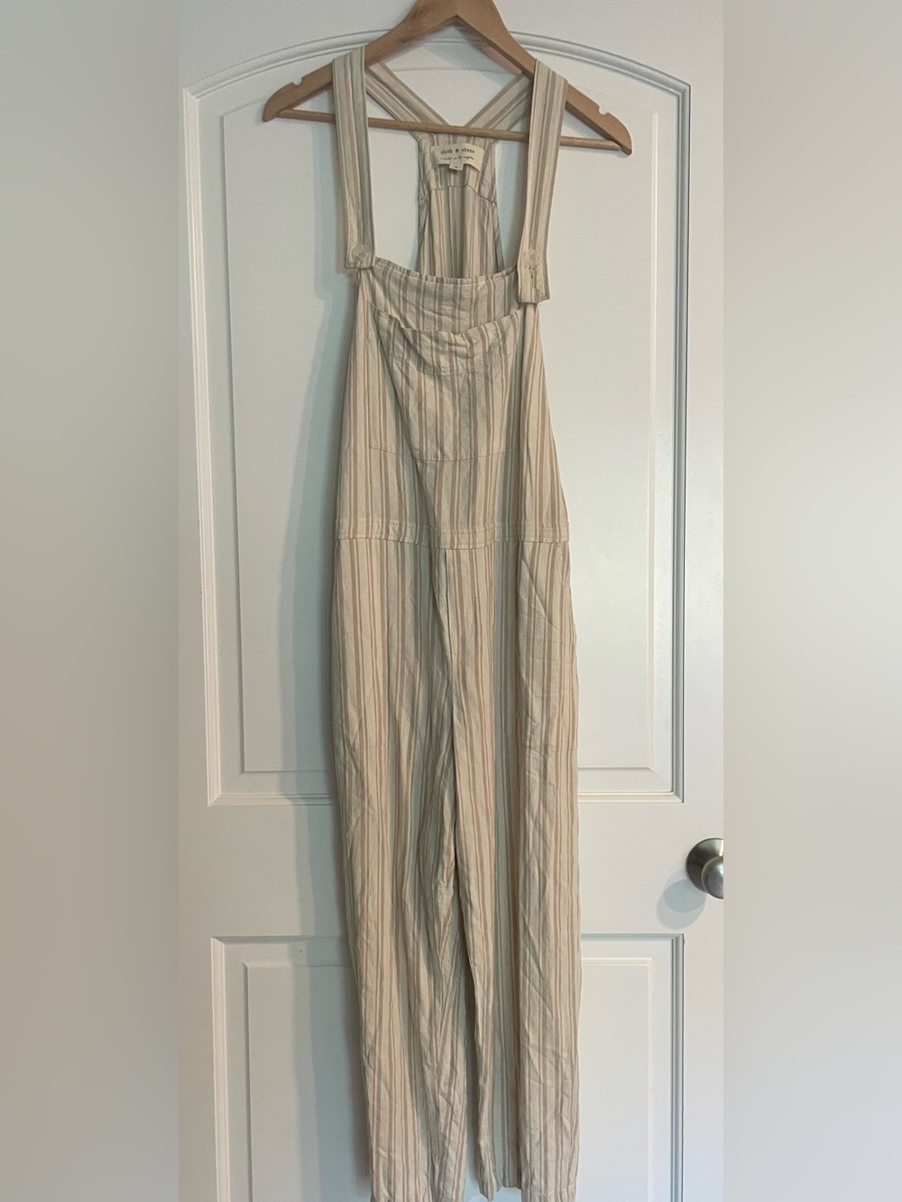 Cloth & Stone Women's Striped Linen Blend Wide-Leg Overall Jumpsuit M Beige
